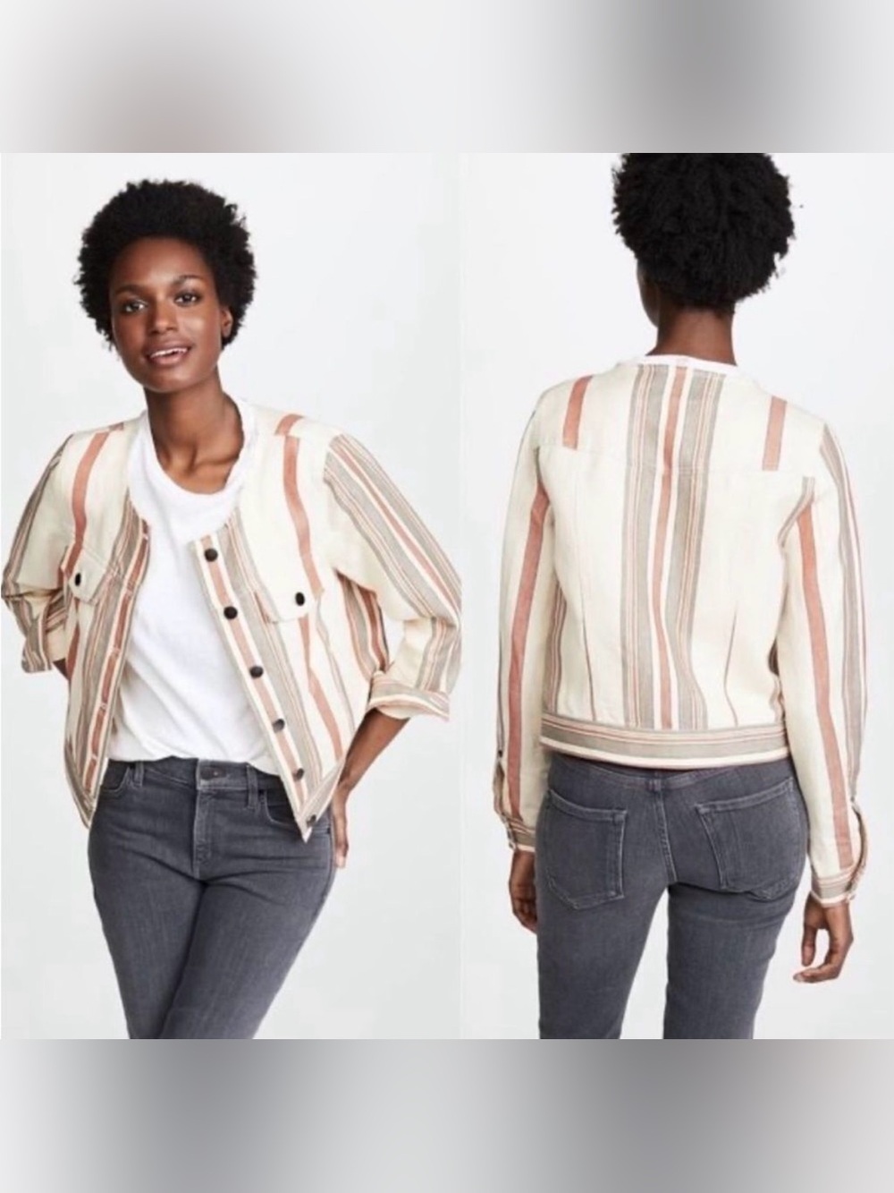 Rebecca Minkoff Charlie Striped Crop Linen Blend Jacket
